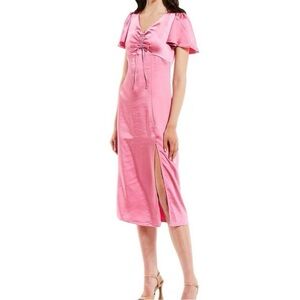 Gianni Bini Pink Puff Sleeve Sheath Midi Dress